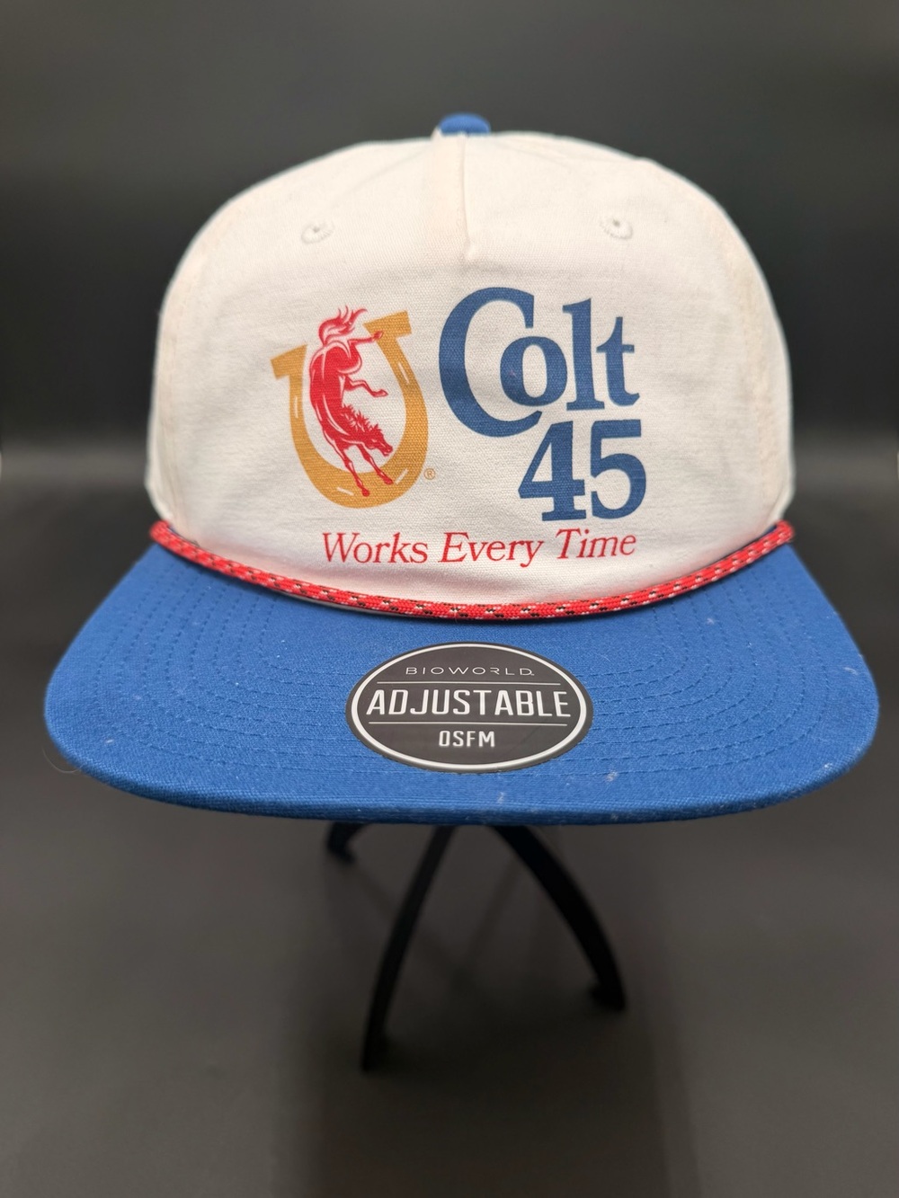 Colt 45 Works Every Time Snapback Hat - White & Blue